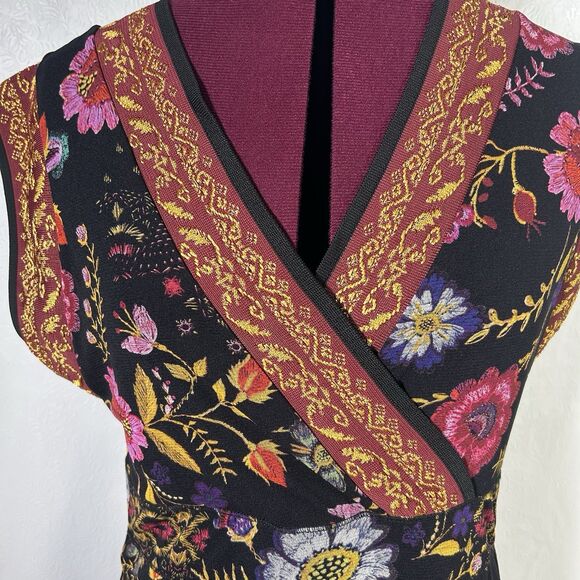 Fuzzi Floral Print Black Multicolored Surplice Midi Dress Sz XL Feminine Y2K - Picture 7 of 16